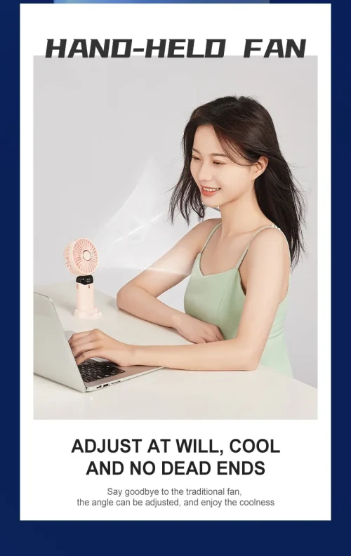 Portable Fan - Foldable Neck Hanging* Digital 5 Speed Turbo USB Compact Desktop - Image 3
