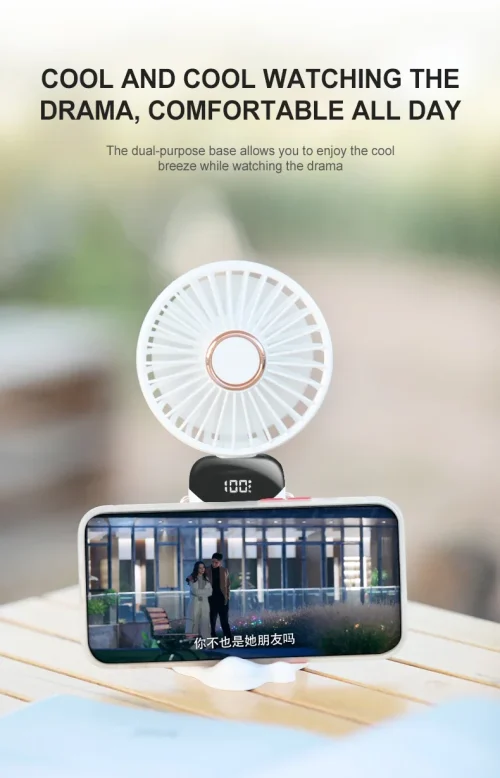 Portable Fan - Foldable Neck Hanging* Digital 5 Speed Turbo USB Compact Desktop - Image 12