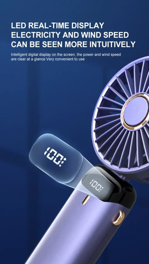 Portable Fan - Foldable Neck Hanging* Digital 5 Speed Turbo USB Compact Desktop - Image 6