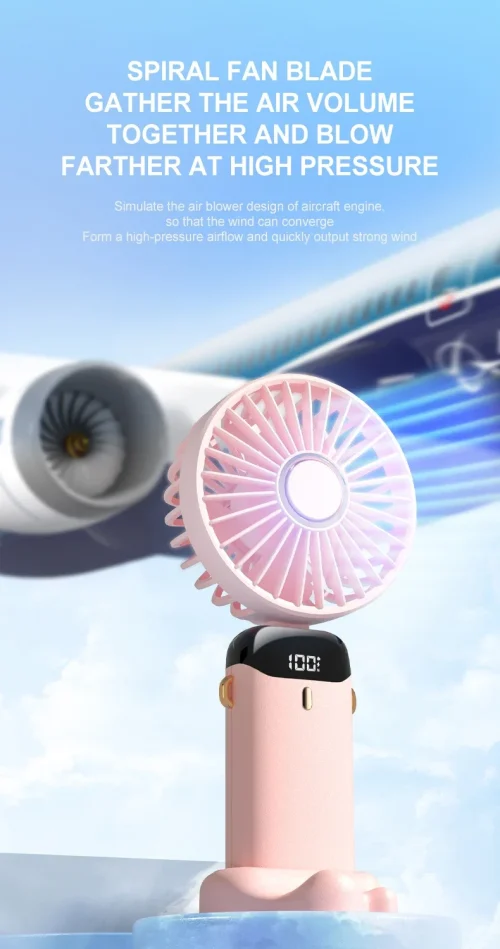 Portable Fan - Foldable Neck Hanging* Digital 5 Speed Turbo USB Compact Desktop - Image 7