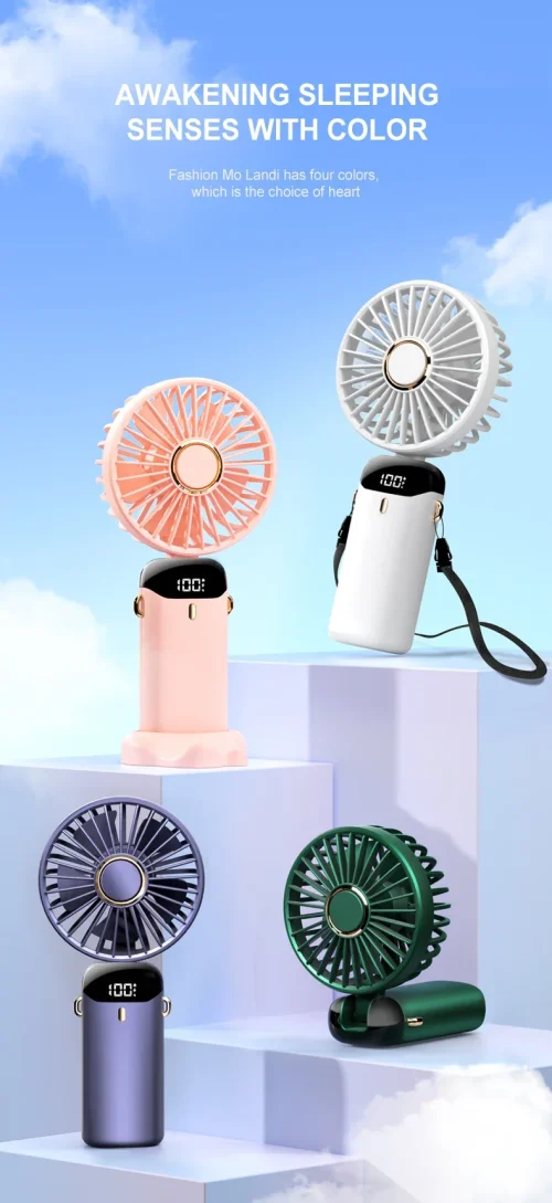 Portable Fan - Foldable Neck Hanging* Digital 5 Speed Turbo USB Compact Desktop - Image 13