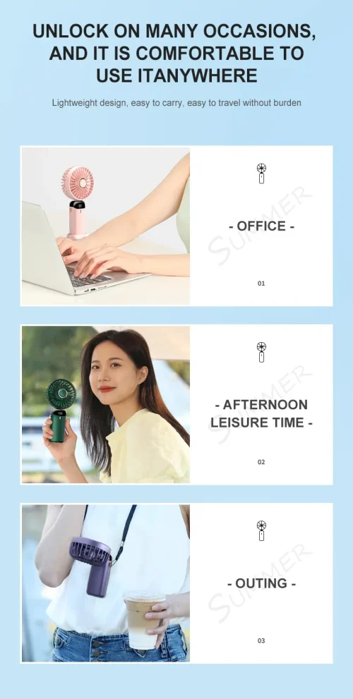 Portable Fan - Foldable Neck Hanging* Digital 5 Speed Turbo USB Compact Desktop - Image 8