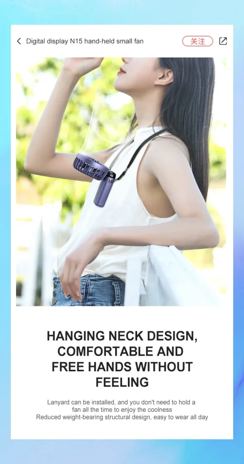 Portable Fan - Foldable Neck Hanging* Digital 5 Speed Turbo USB Compact Desktop - Image 14