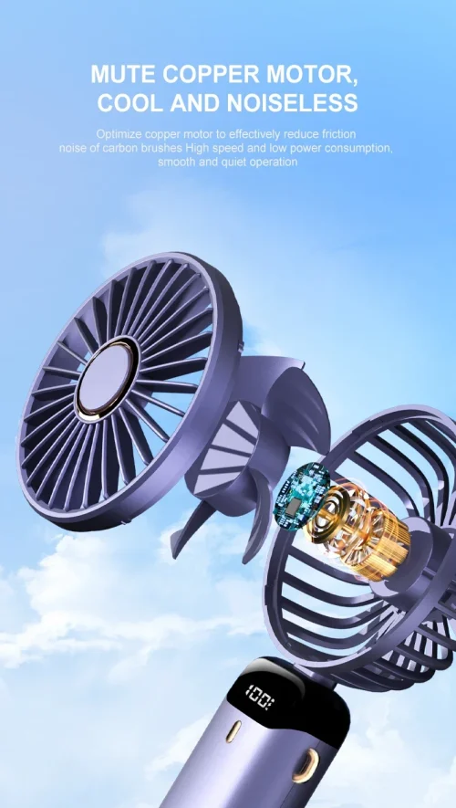 Portable Fan - Foldable Neck Hanging* Digital 5 Speed Turbo USB Compact Desktop - Image 15