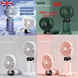 Portable Fan - Foldable Neck Hanging* Digital 5 Speed Turbo USB Compact Desktop