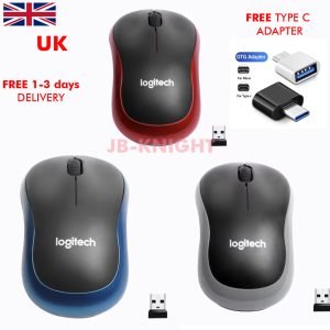 Logitech M185 Wireless optical Mouse Nano Receiver + Free Type C adapter for office, travel, home and gaming