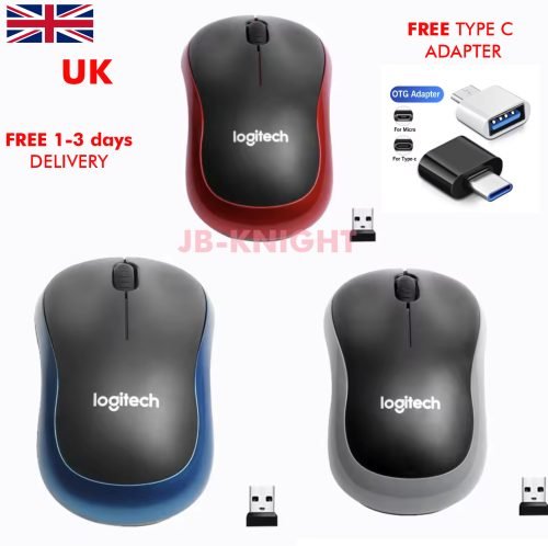 Logitech M185 Wireless optical Mouse Nano Receiver + Free Type C adapter for office, travel, home and gaming