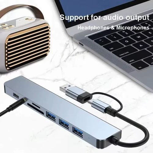 8-in-2 USB-C Hub Docking Station – USB 3.0/2.0, SD/TF Card Reader, Type-C Splitter for MacBook, Laptop, iPad, iPhone & Android Devices - Image 4