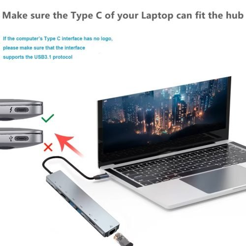 8-in-1 USB-C Multiport Hub – Type-C Docking Station with 4K HDMI, LAN Ethernet, Audio, USB 3.0 for MacBook, iPad, iPhone & Android - Image 4