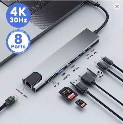 8-in-1 USB-C Multiport Hub – Type-C Docking Station with 4K HDMI, LAN Ethernet, Audio, USB 3.0 for MacBook, iPad, iPhone & Android - Image 5
