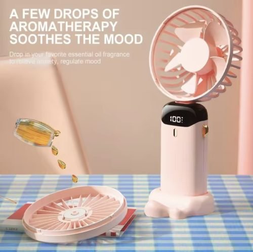Portable Fan - Foldable Neck Hanging* Digital 5 Speed Turbo USB Compact Desktop - Image 2