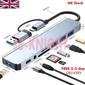 8-in-2 USB-C Hub Docking Station – USB 3.0/2.0, SD/TF Card Reader, Type-C Splitter for MacBook, Laptop, iPad, iPhone & Android Devices