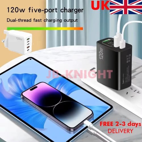 5 Multi-port Super fast 120W QC3 PD Quick charger wall adapter USB type C UK