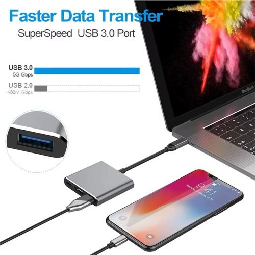 3-in-1 USB-C Hub – Type-C to HDMI-Compatible Splitter with USB 3.0 Docking Station for MacBook, Windows, iPad, iPhone, Android Phones & Tablets - Image 3