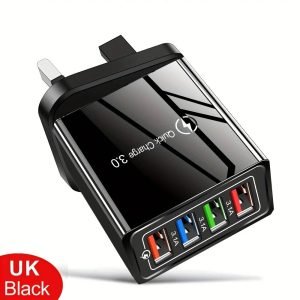 4-Port USB Charger with Quick Charge 3.0 – Fast Charging Hub for iPhone, iPad, Android Phones & Tablets - Black