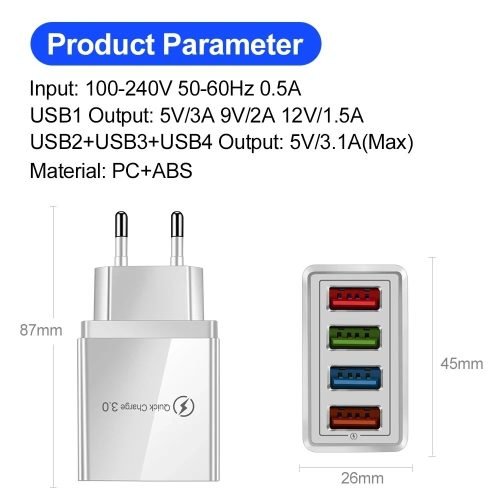 4-Port USB Charger with Quick Charge 3.0 – Fast Charging Hub for iPhone, iPad, Android Phones & Tablets - Image 5