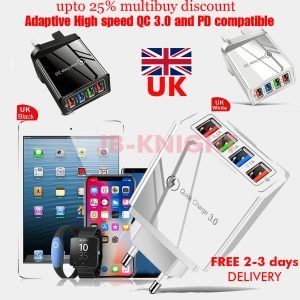 4-Port USB Charger with Quick Charge 3.0 – Fast Charging Hub for iPhone, iPad, Android Phones & Tablets