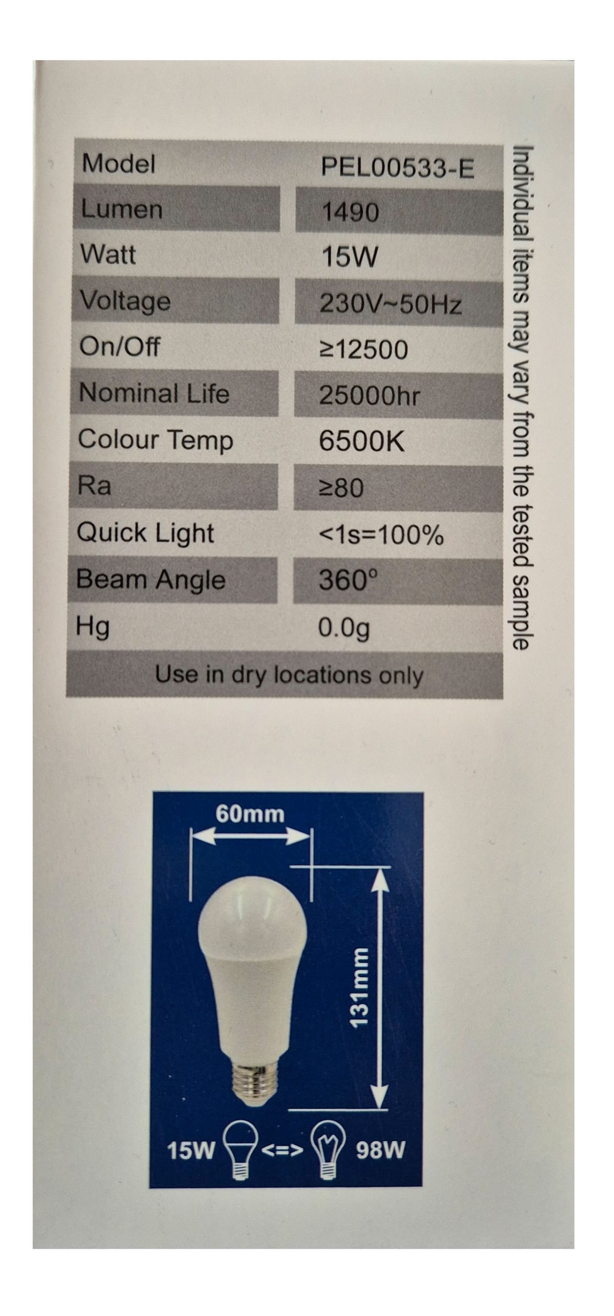 Pro Elec LED GLS Bulb Energy saving BC/B22 4000K - Image 4